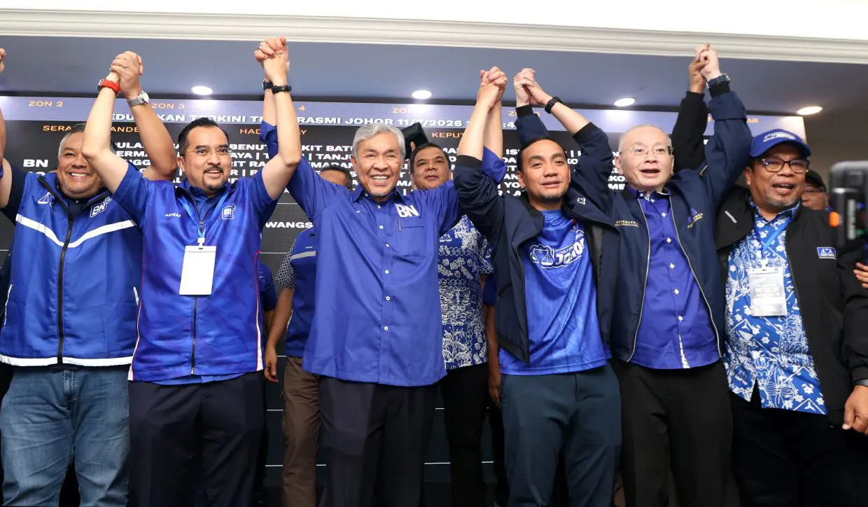 BN leaders celebrate the Johor election victory
